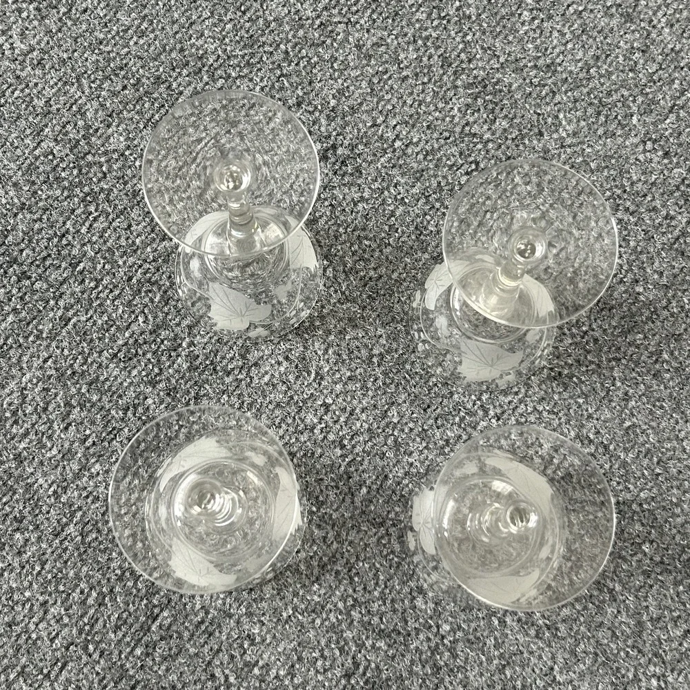 Set of 4 Vintage Etched Ivy Cordial Glasses Frosted‎ Liqueur Stems Vinatge